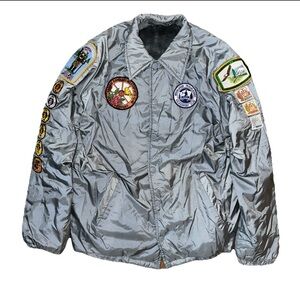 Vintage 80s Satin Bomber Jacket Michigan Patches Smokey Bear Volkssport Club